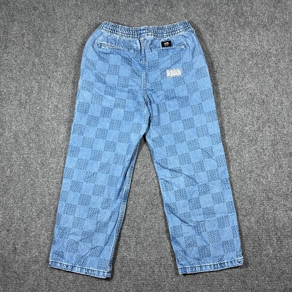 Vans Range Elastic Drawstring Mended Check Crop Pants Size Small Blue 0695 - Picture 2 of 10